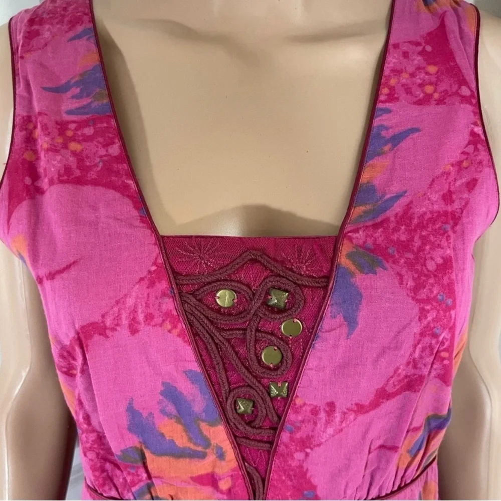 NWT FREE PEOPLE Floral Sleeveless Dress Embroidered With Cross Straps Back - Picture 4 of 8